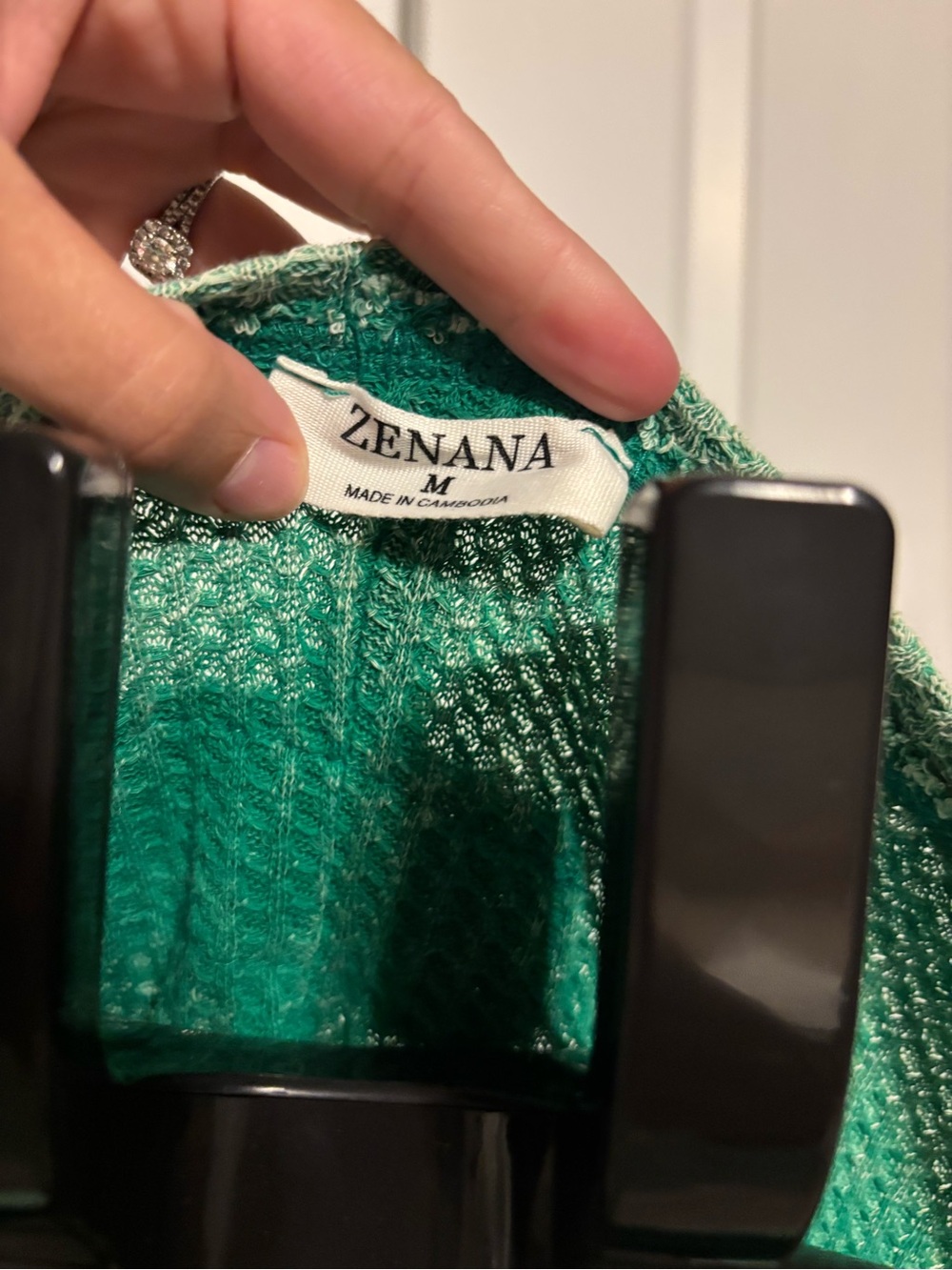 Zenana Outfitters Teal-Green Washed Waffle Crewneck Sweater - Picture 3 of 3
